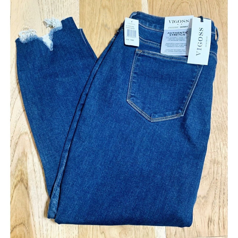 VIGOSS Jagger Dark Wash Skinny Jeans Stretch New With Tags Size 18W Distressed